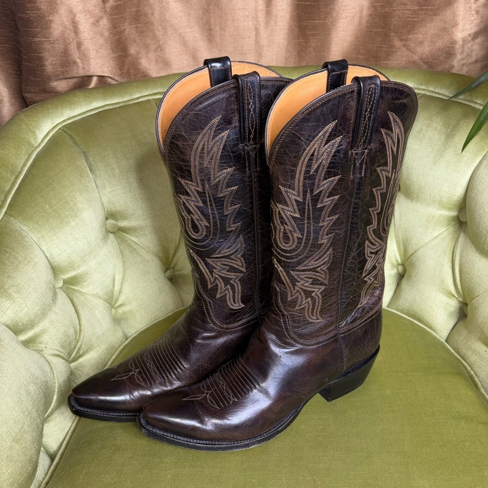 Lucchese Corbin Cowboy Western Boots Mens 9.5 Mad Dog Leather Goat L0414 - Picture 2 of 11